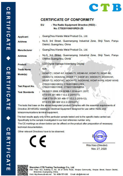 Китай Guangzhou Wanda Metal Products Co., Ltd. Сертификаты